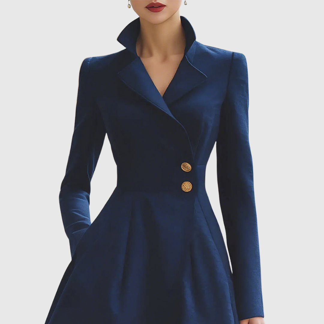 Women's Navy Lapel Collar Button Front Two Piece Set view 3
