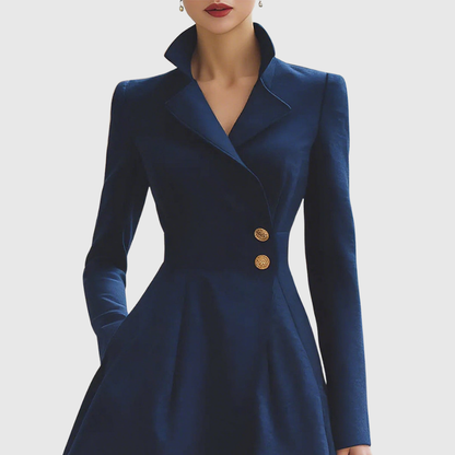 Women's Navy Lapel Collar Button Front Two Piece Set view 3