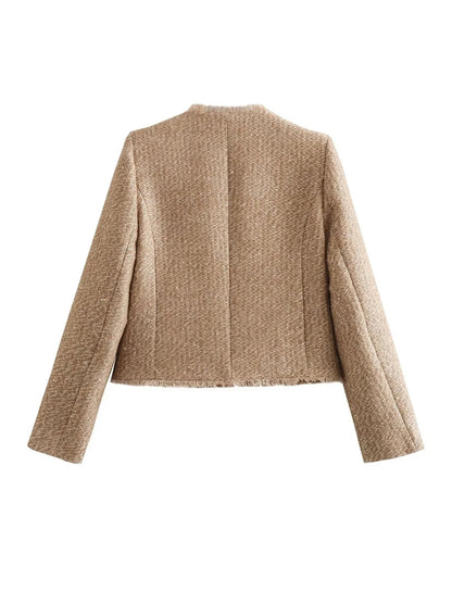 Women's Beige Button Front Blazer view 3