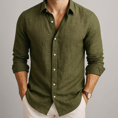 Men's Long Sleeve Button Front Polo Shirt in Green