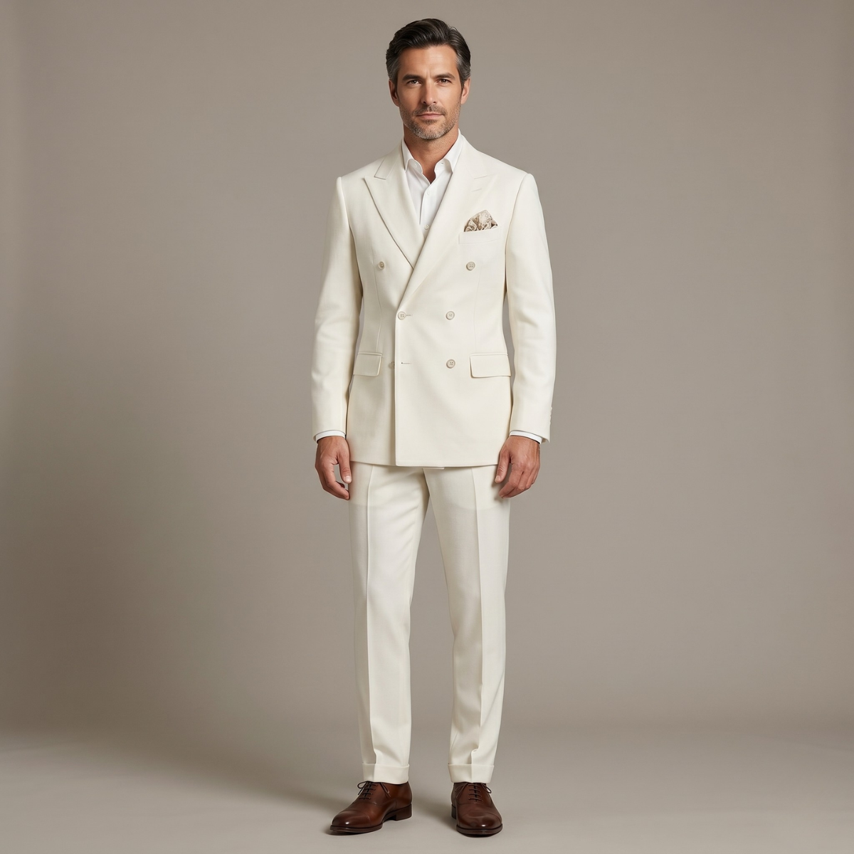 Men's Double Breasted Button Front Two Piece Set for Work and Office in White