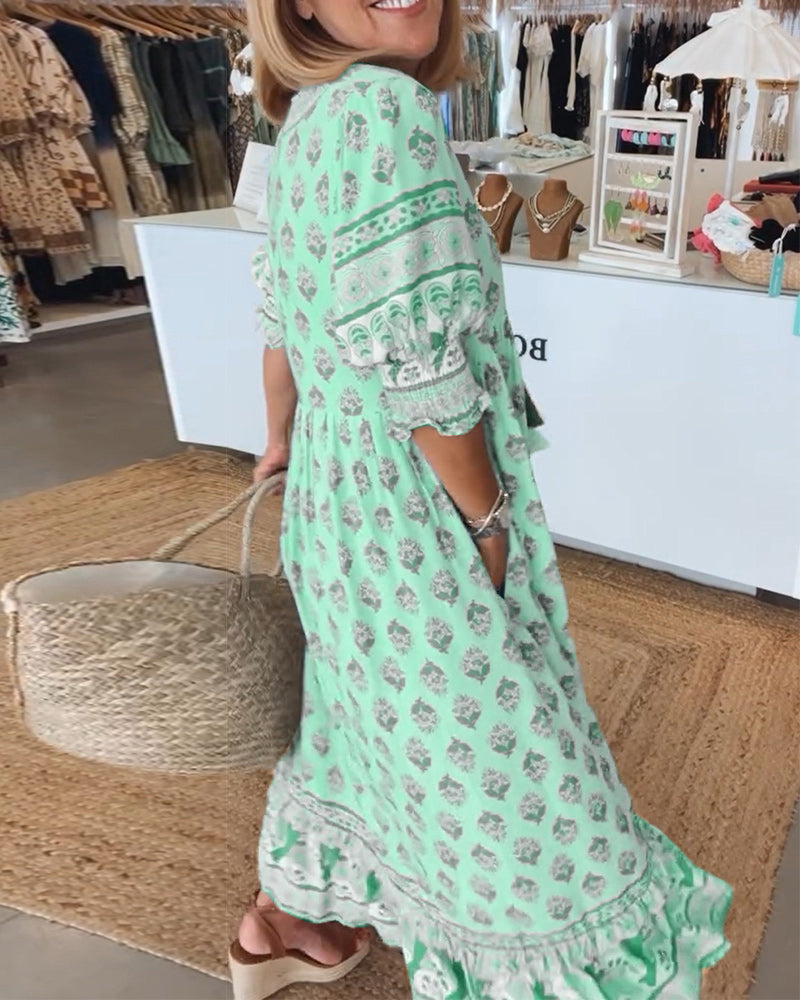 Women's Printed V Neck Maxi Dress view 8