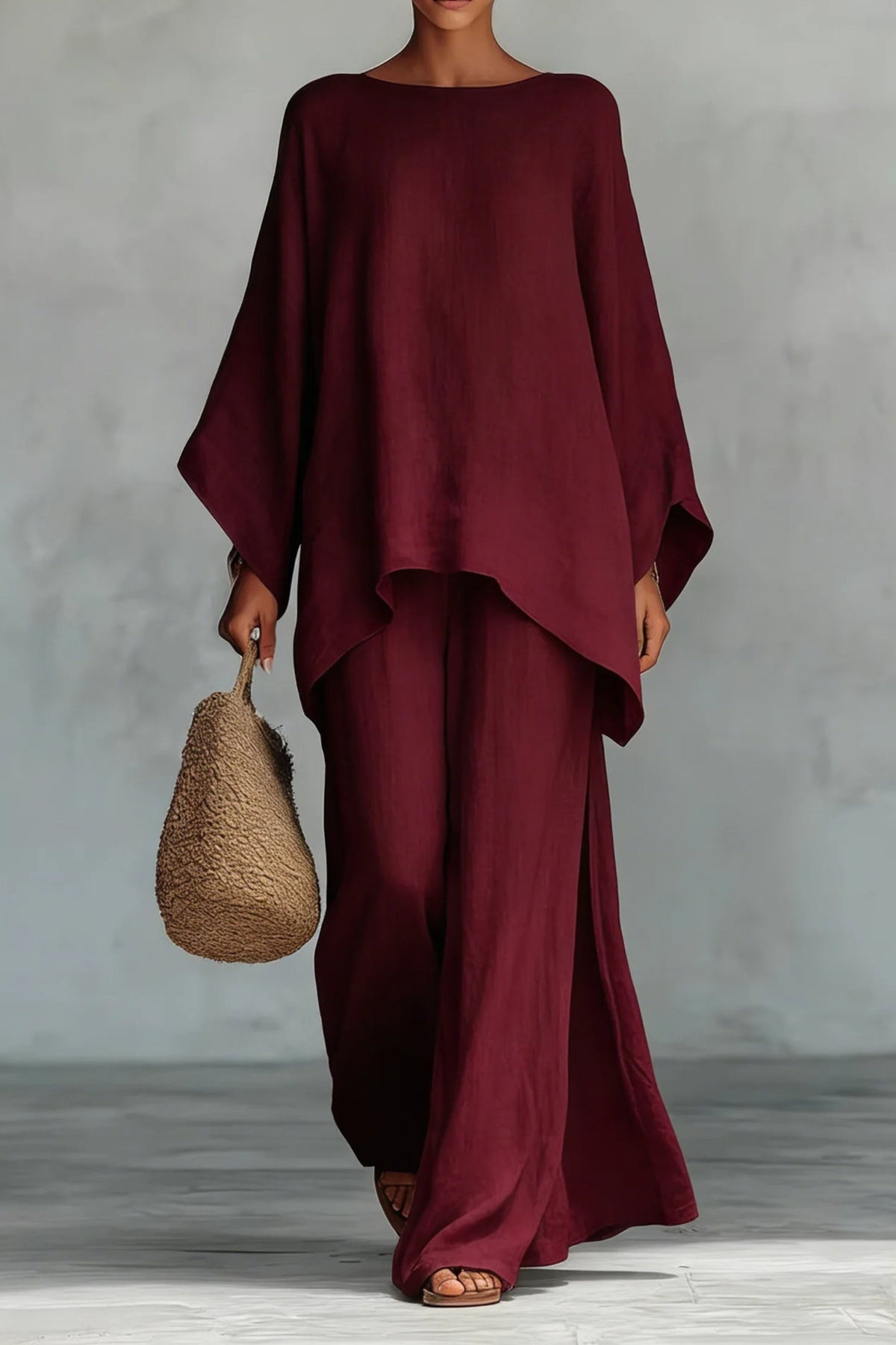 Women's Sleeveless Two Piece Set in Burgundy