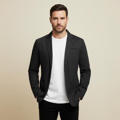 Men's Lightweight Notch Lapel Button Front Blazer in Black