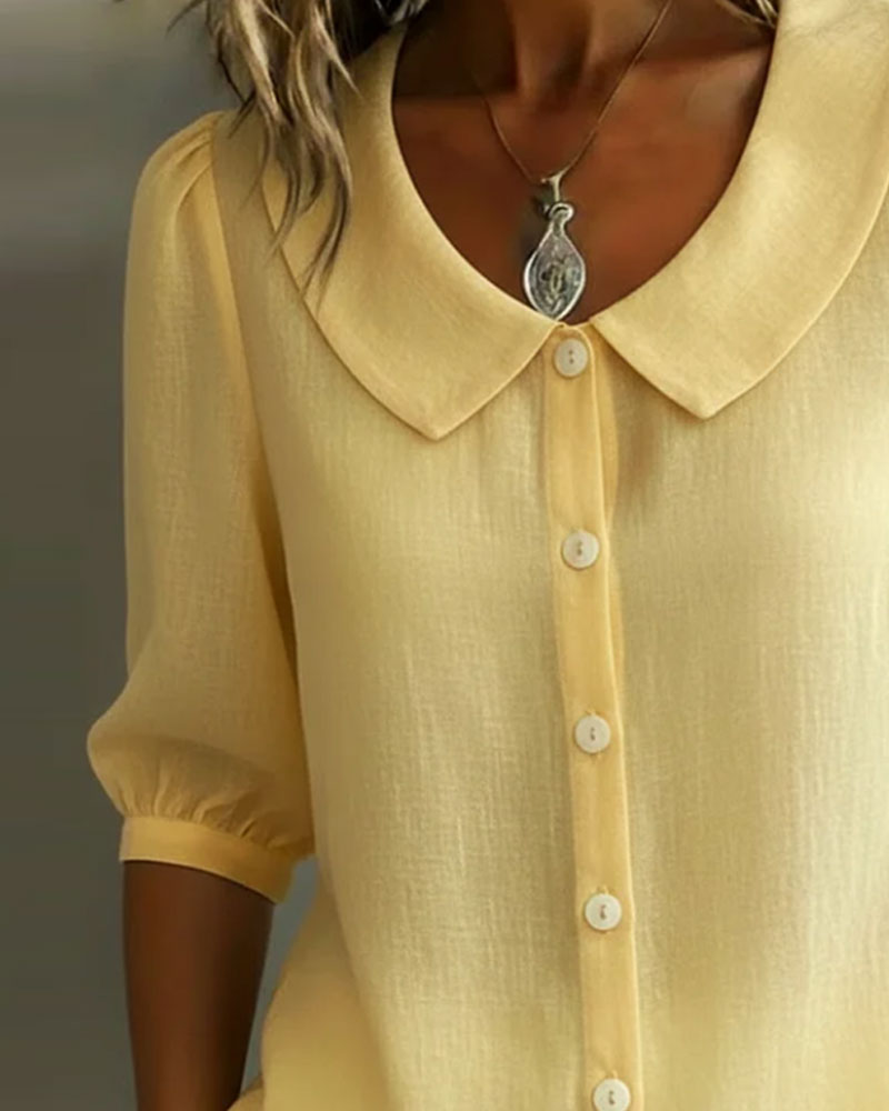 Women's Peter Pan Collar Three Quarter Sleeve Blouse view 6