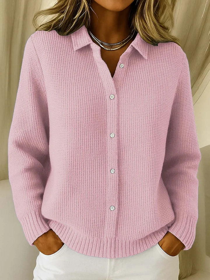 Women's Collared Button Front Knitted Cardigan view 2