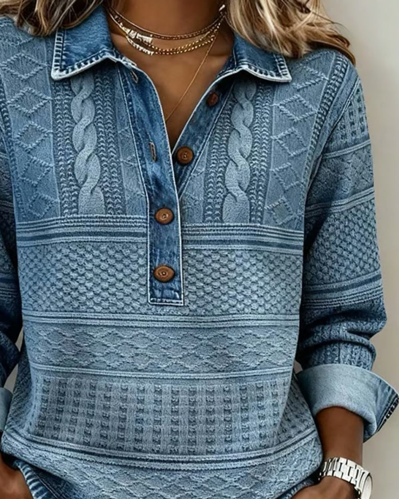 Women's Collared Button Neck Patterned Knitted Jumper view 3