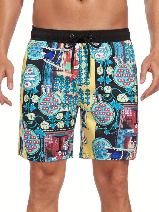Men's Relaxed Fit Quick Dry Lightweight Swim Shorts in Multicolor