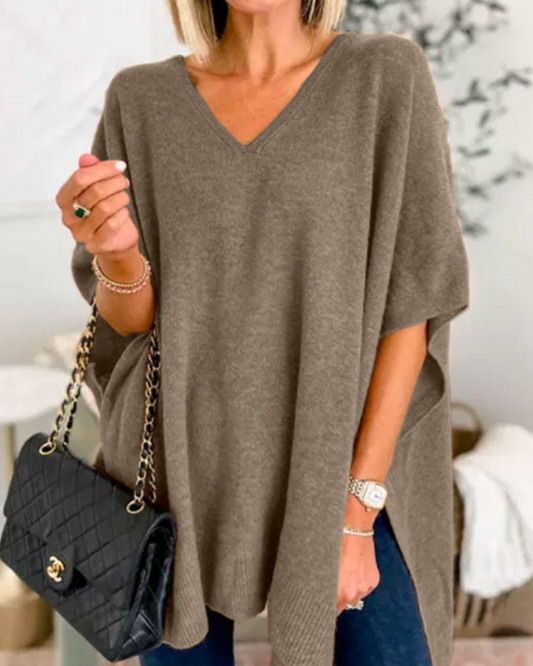 Women's Knitted Oversized V Neck Draped Jumper view 2