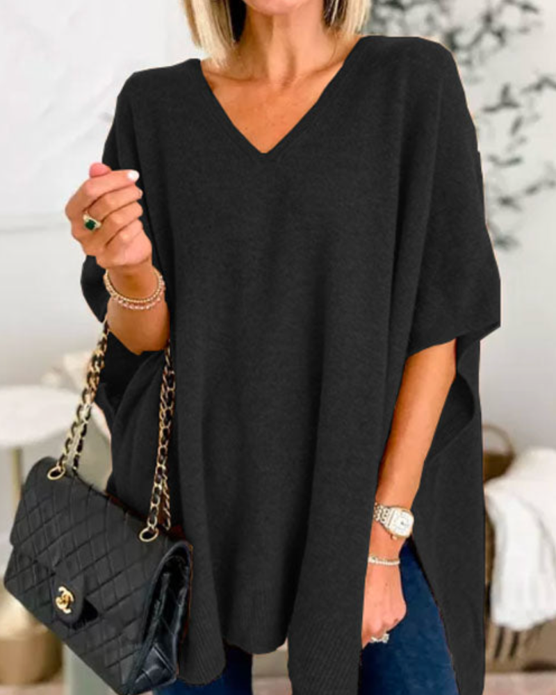 Women's Knitted Oversized V Neck Draped Jumper view 3