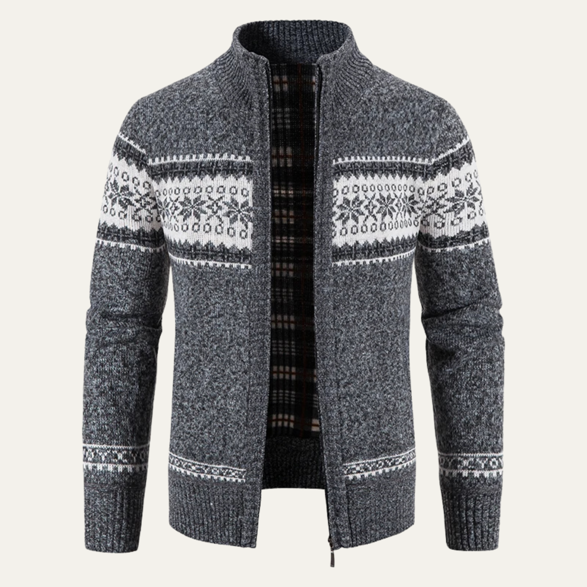 Men's Checked Knitted Zip Up Cardigan view 7