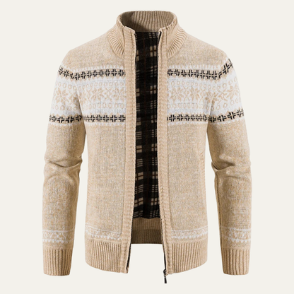 Men's Checked Knitted Zip Up Cardigan
