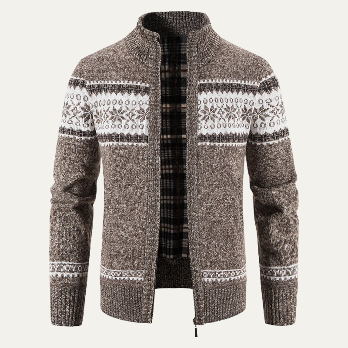 Men's Checked Knitted Zip Up Cardigan view 5
