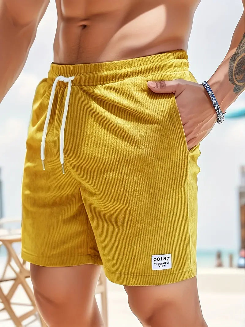 Men's Drawstring Quick Dry Patch Pocket Casual Swim Shorts in Yellow