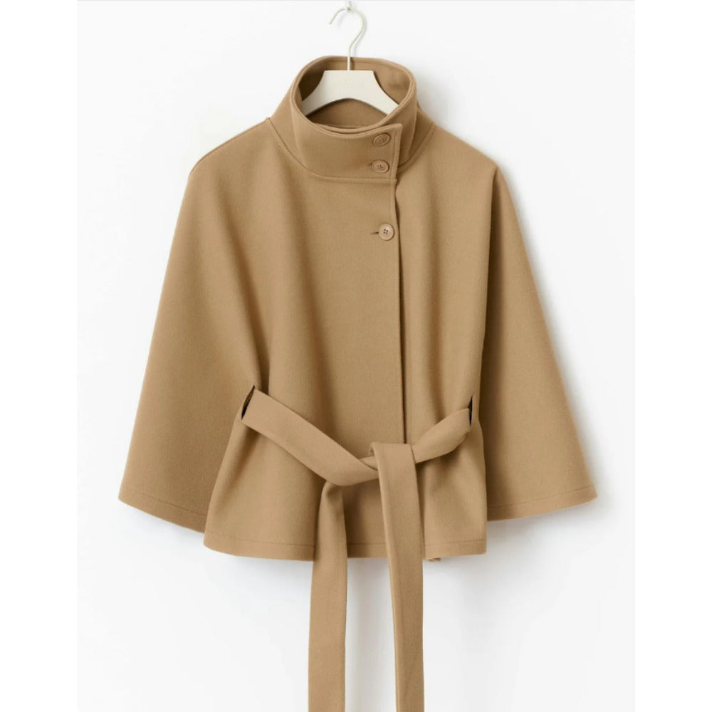 Women's Stand Collar Belted Cape Overcoat view 7