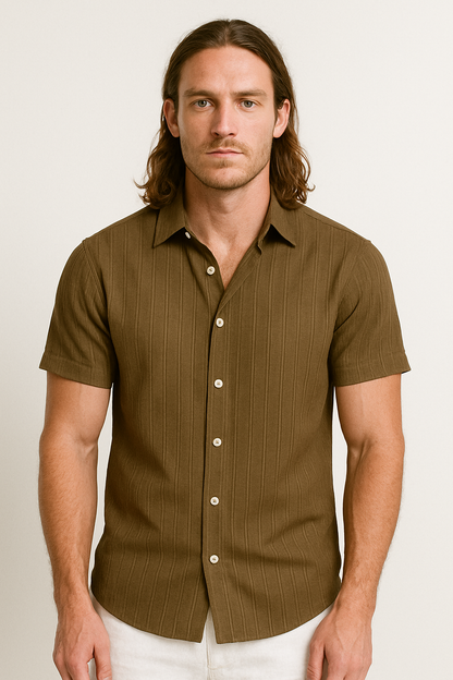 Men's Light Blue Short Sleeve Shirt in Brown