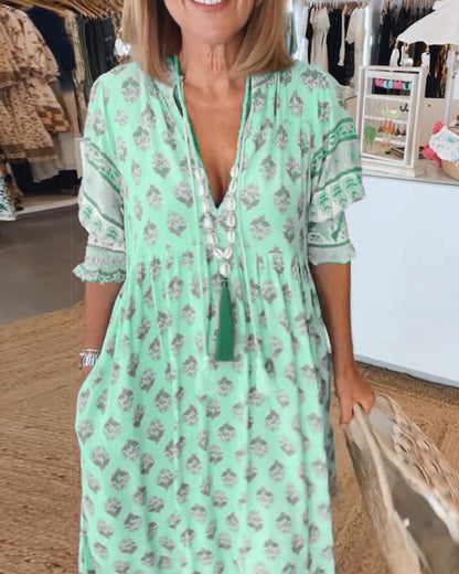 Women's Printed V Neck Maxi Dress view 7