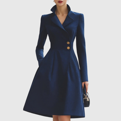 Women's Navy Lapel Collar Button Front Two Piece Set