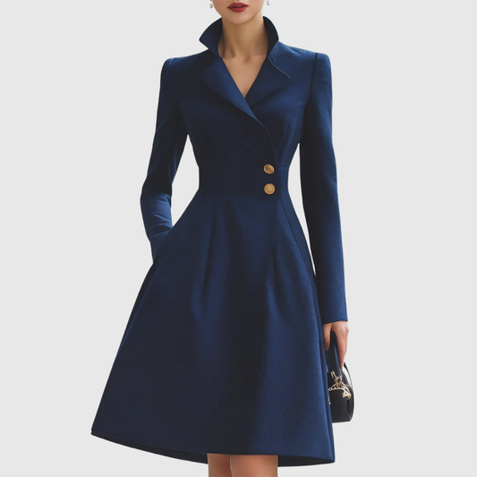 Women's Navy Lapel Collar Button Front Two Piece Set
