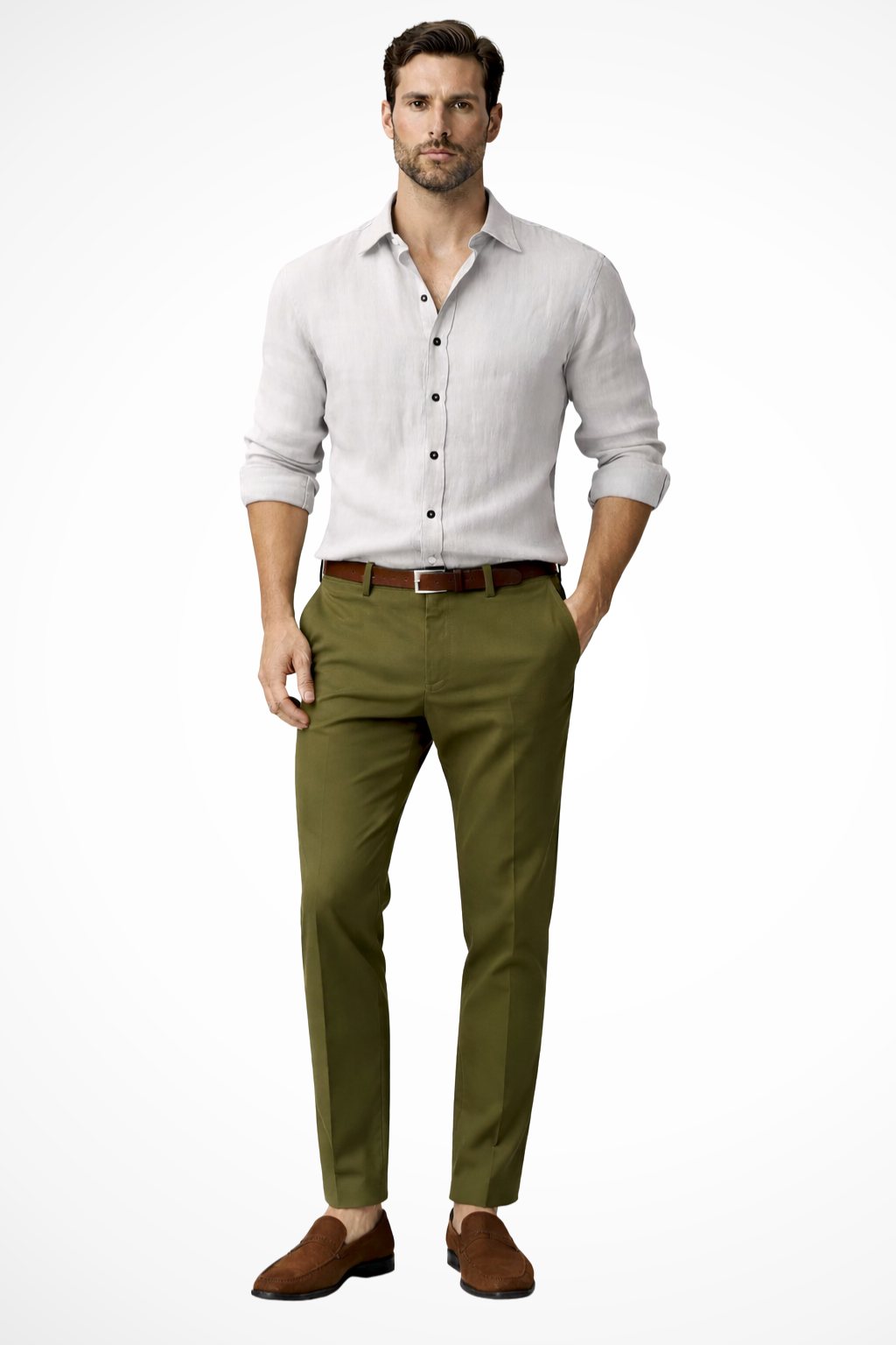 Men's Light Blue Button Front Casual Shirt in White