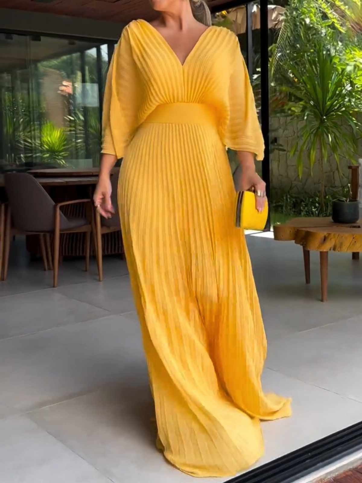 Women's Light Blue Pleated Maxi Dress