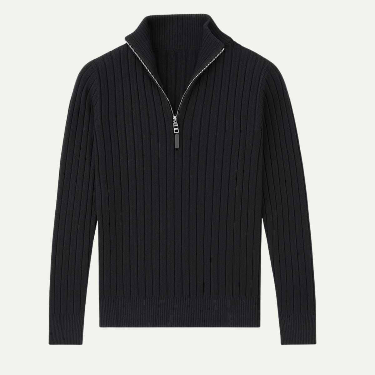 Men's Ribbed Quarter Zip Knitted Jumper in Black