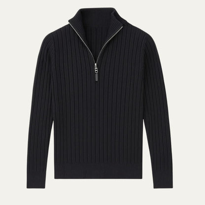 Men's Ribbed Quarter Zip Knitted Jumper in Black