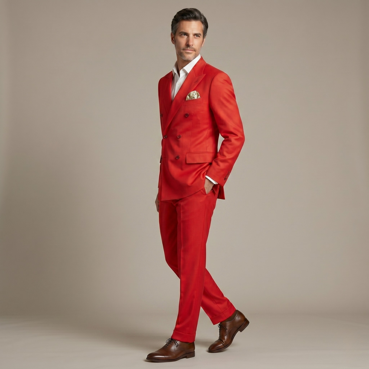 Men's Double Breasted Button Front Two Piece Set for Work and Office in Red