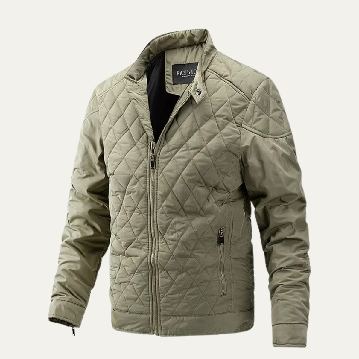 Men's Zip Detail Stand Collar Quilted Jacket