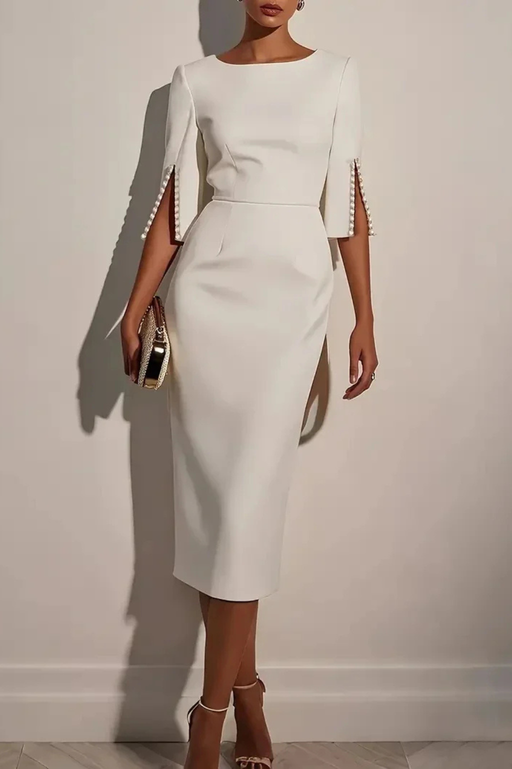 Women's Three Quarter Sleeve Midi Dress