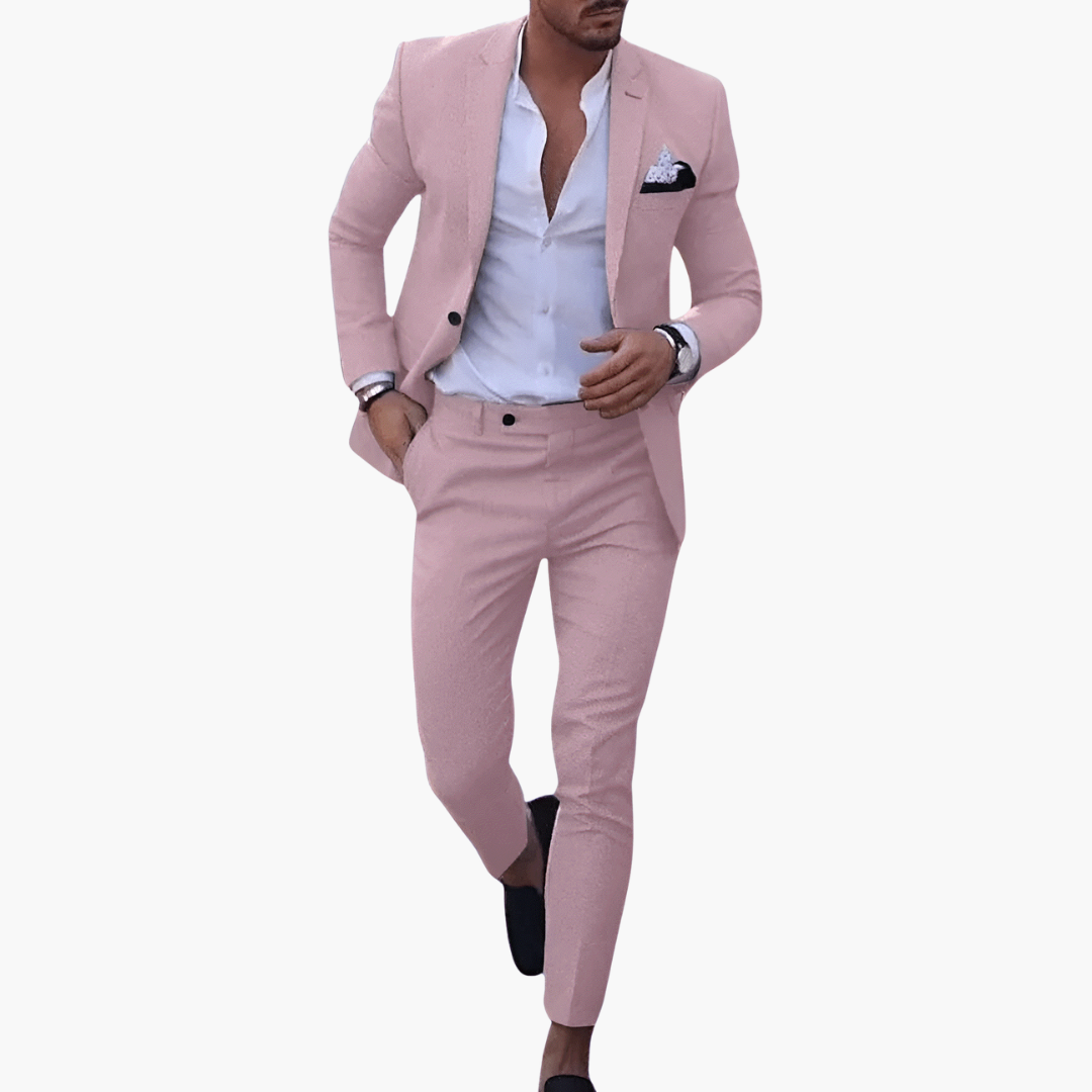 Men's Slim Fit Formal Two Piece Set in Pink