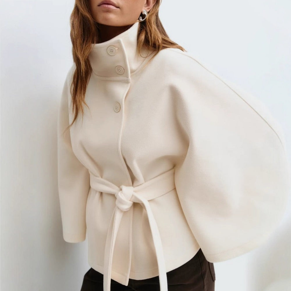 Women's Stand Collar Belted Cape Overcoat view 3