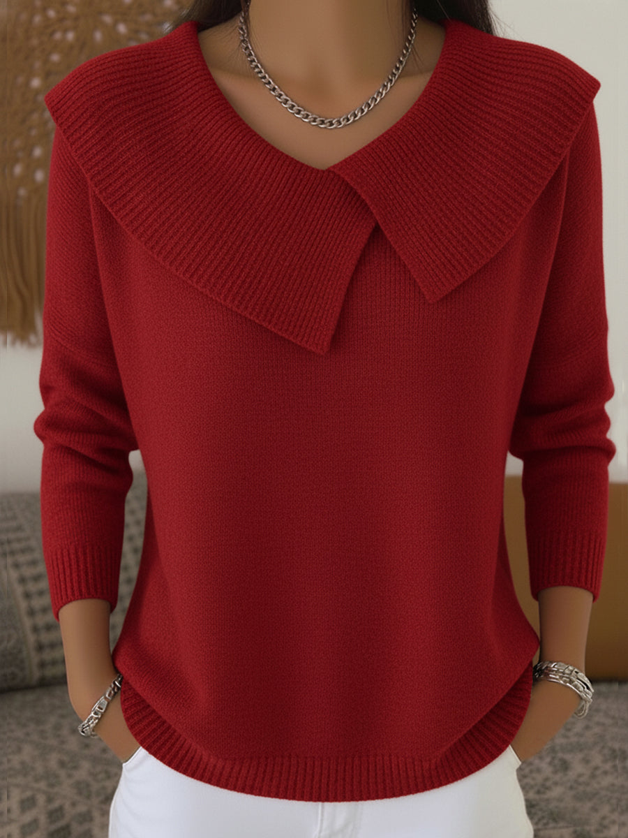 Women's Oversized Collar V Neck Knitted Jumper