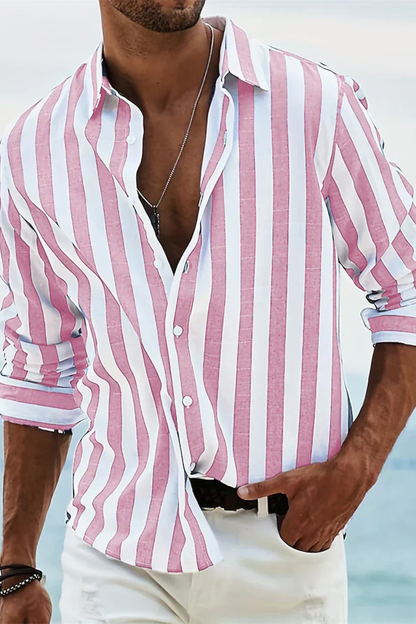 Men's Pink Striped Casual Shirt