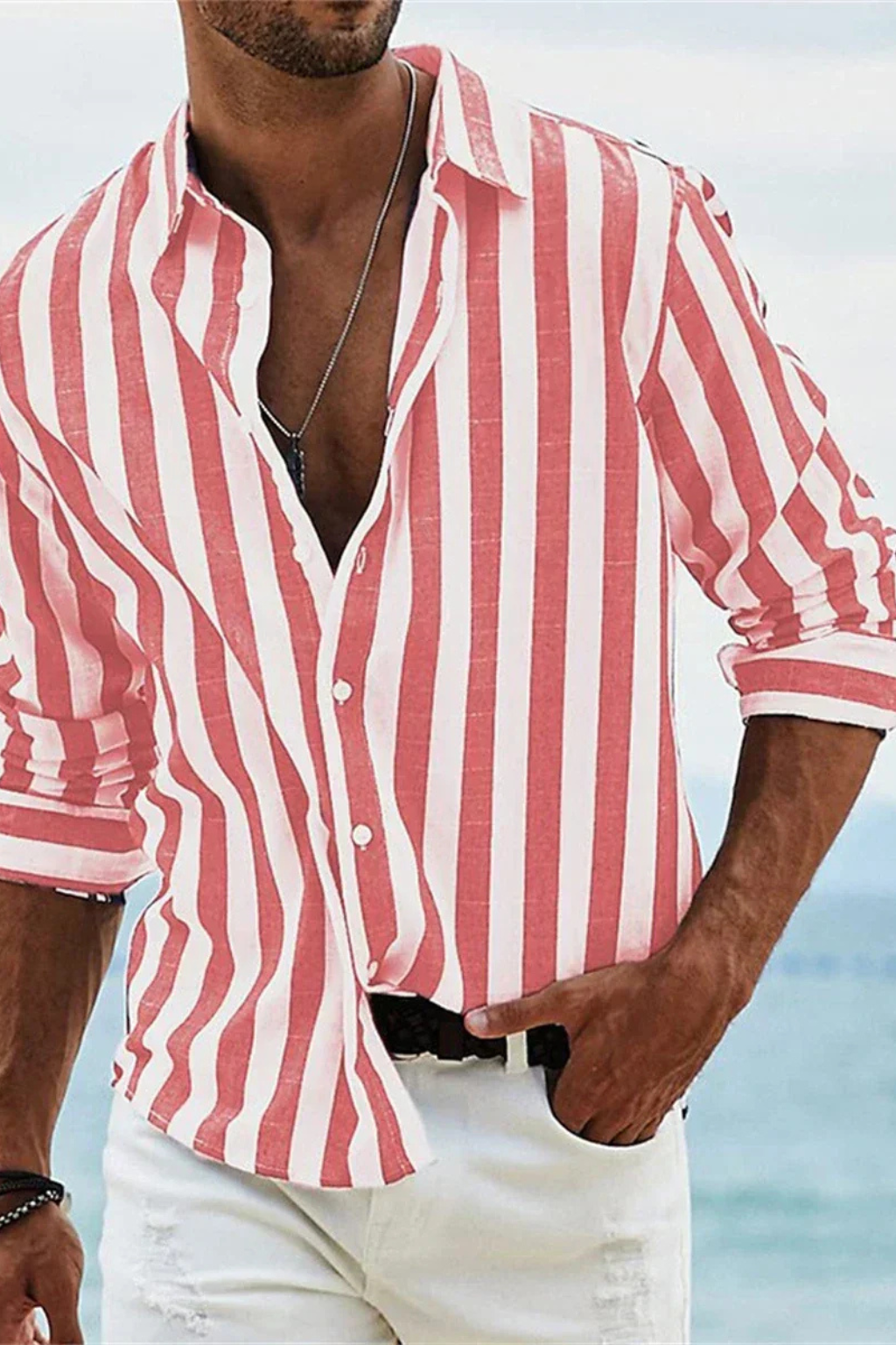 Men's Pink Striped Casual Shirt