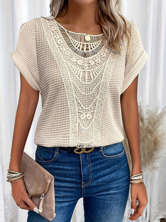 Women's Knitted Crew Neck Short Sleeve Jumper