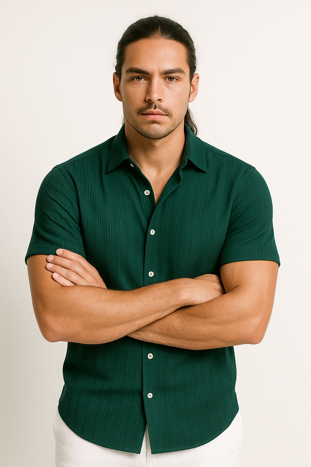 Men's Light Blue Short Sleeve Shirt in Green