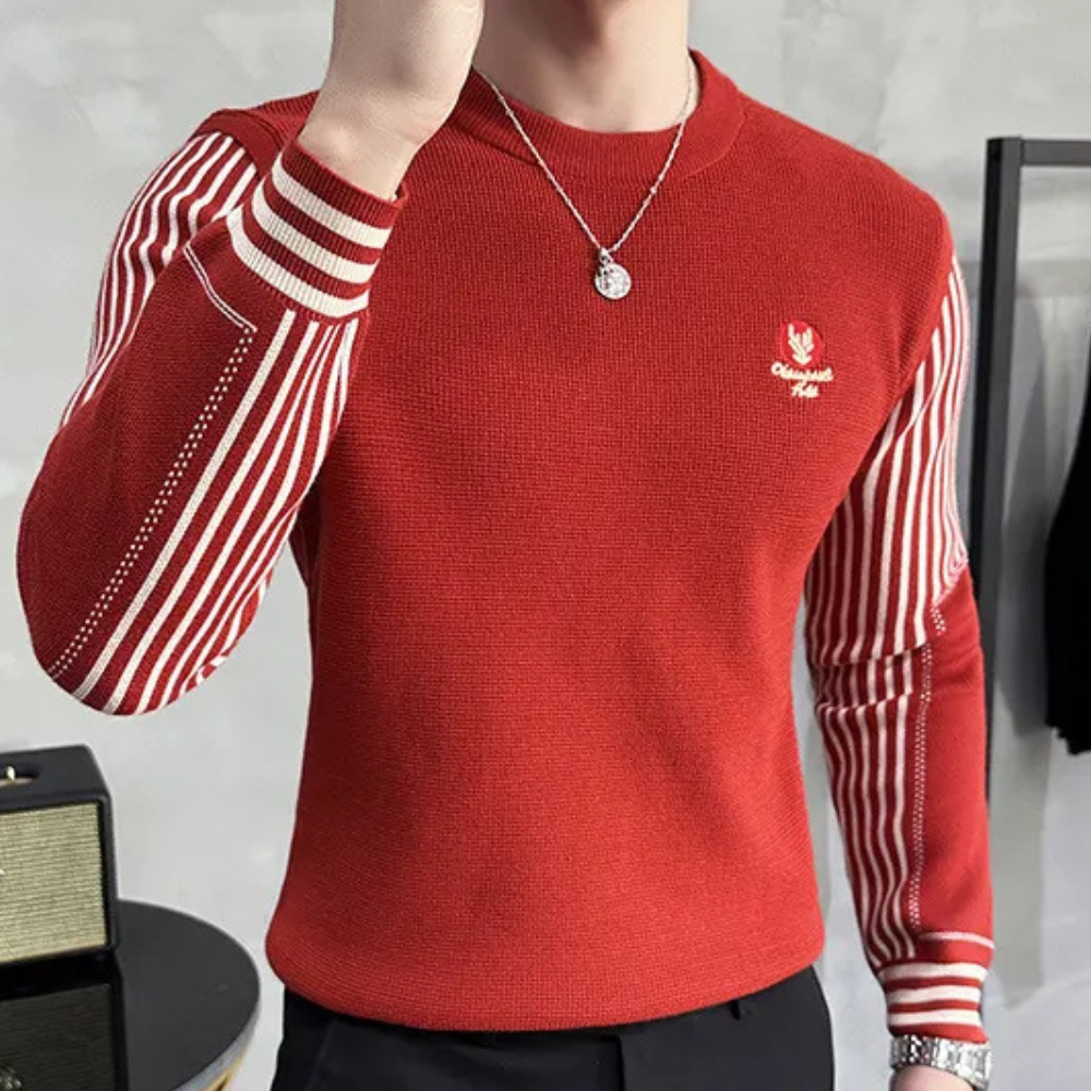 Men's Red Knitted Draped Casual Jumper in Red