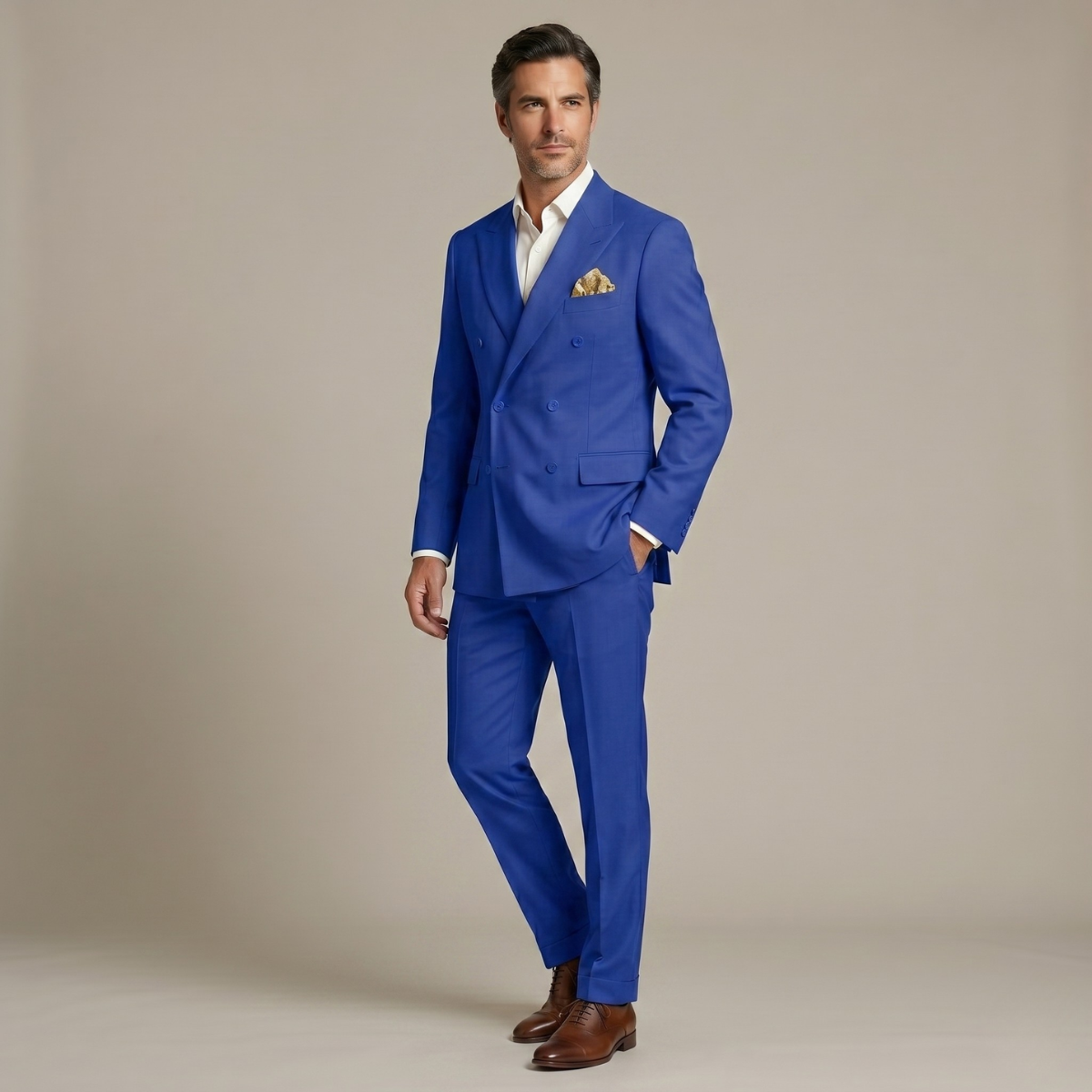 Men's Double Breasted Button Front Two Piece Set for Work and Office in Blue