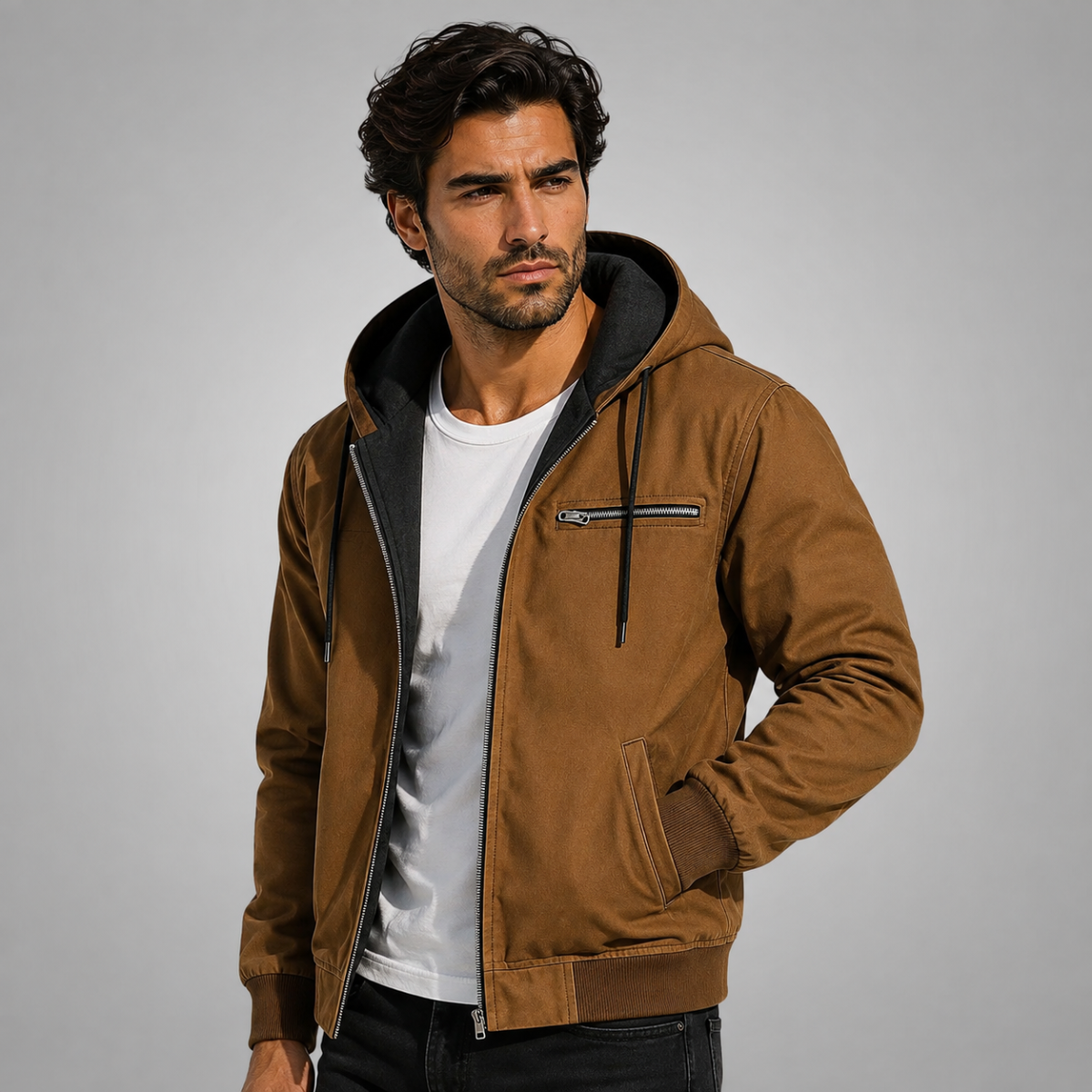 Men's Hooded Fleece Lined Winter Coat