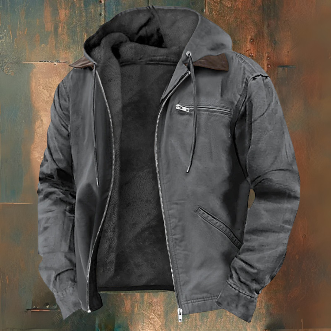 Men's Green Hooded Winter Coat in Grey