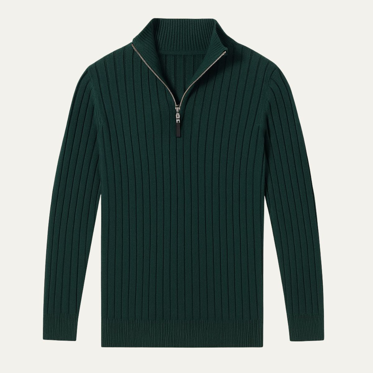 Men's Ribbed Quarter Zip Knitted Jumper in Green