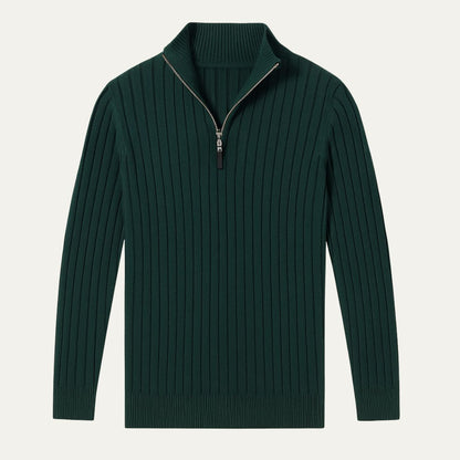 Men's Ribbed Quarter Zip Knitted Jumper in Green