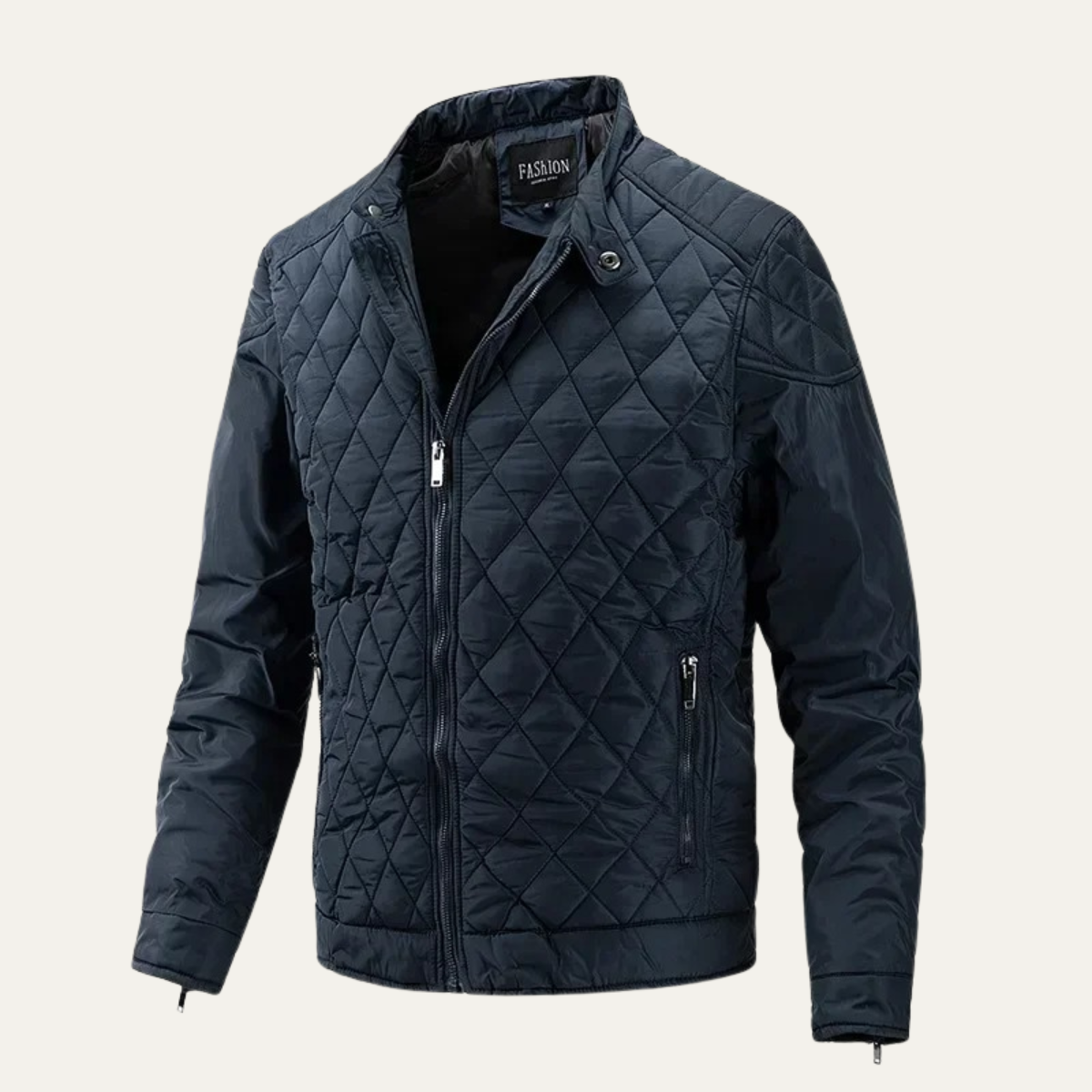 Men's Zip Detail Stand Collar Quilted Jacket