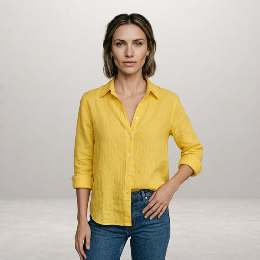 Women's Relaxed Fit Button Front Casual Shirt in Yellow