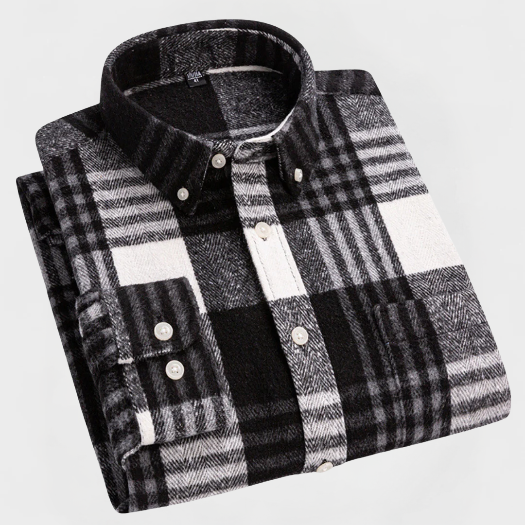 Men's Checked Button Front Patch Pocket Blouse in Black/White