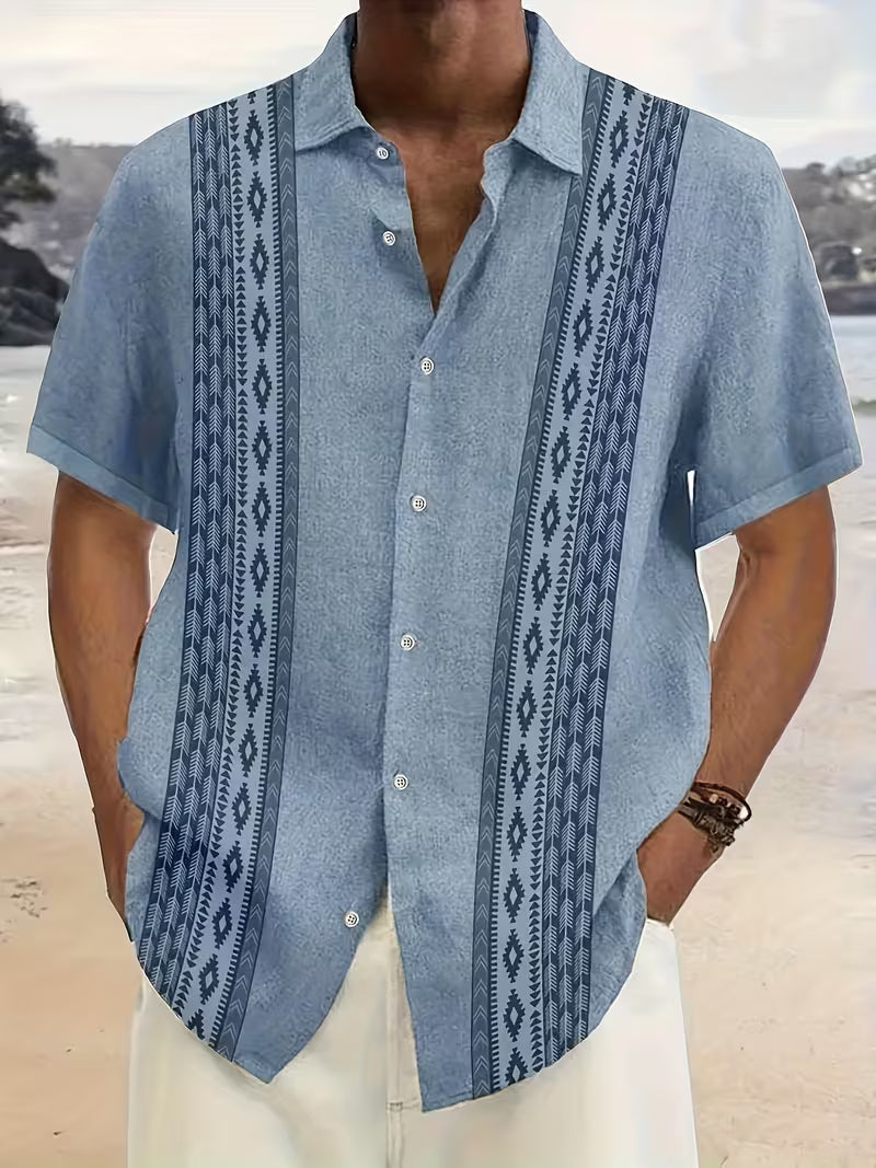 Men's Geometric Print Vintage Shirt in Blue
