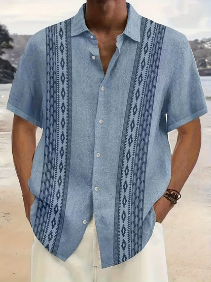 Men's Geometric Print Vintage Shirt in Blue