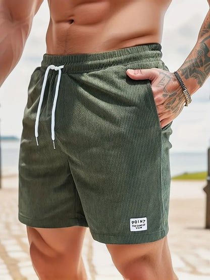 Men's Drawstring Quick Dry Patch Pocket Casual Swim Shorts in Green