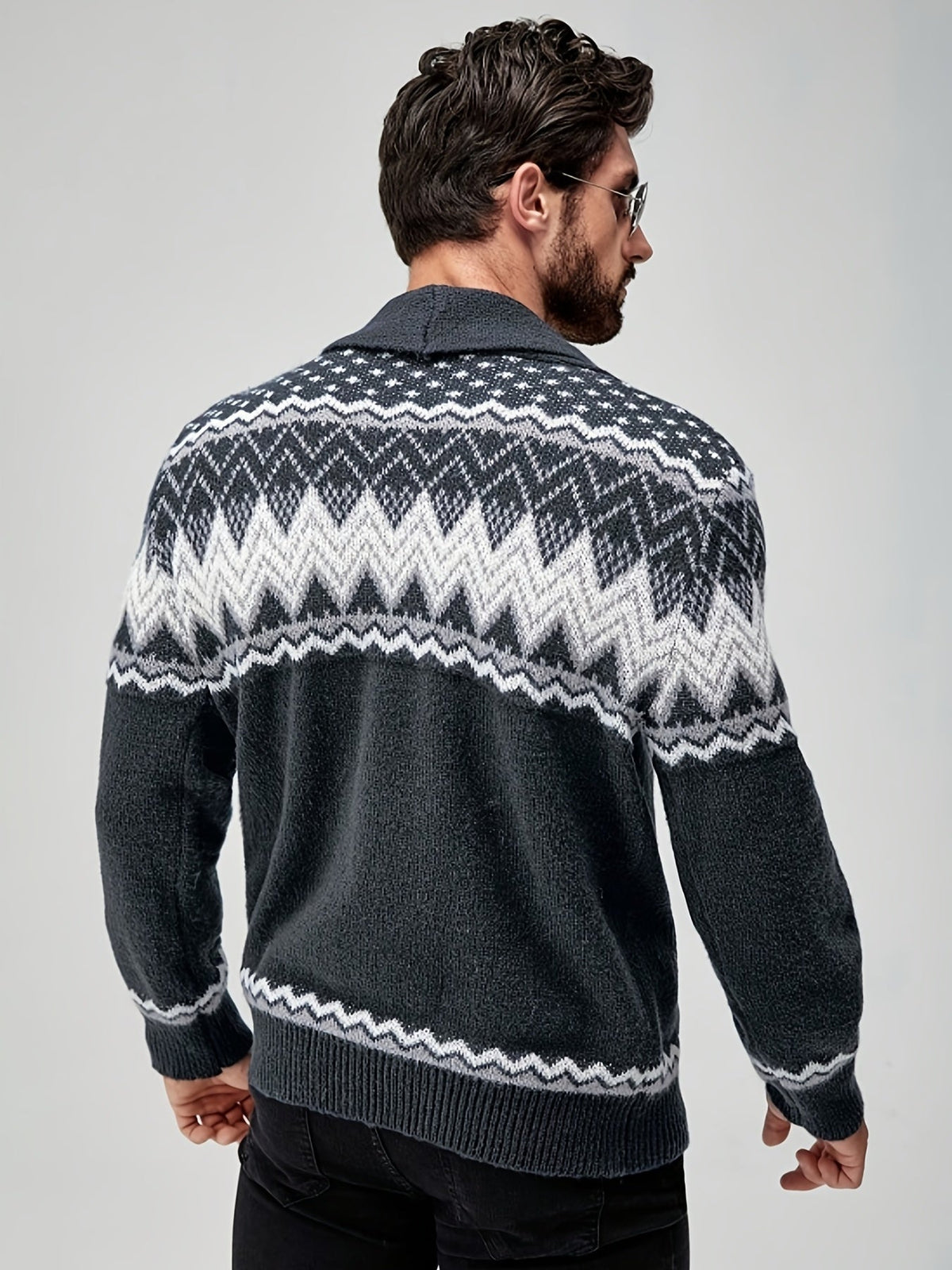 Men's Geometric Button Front Chunky Knit Cardigan